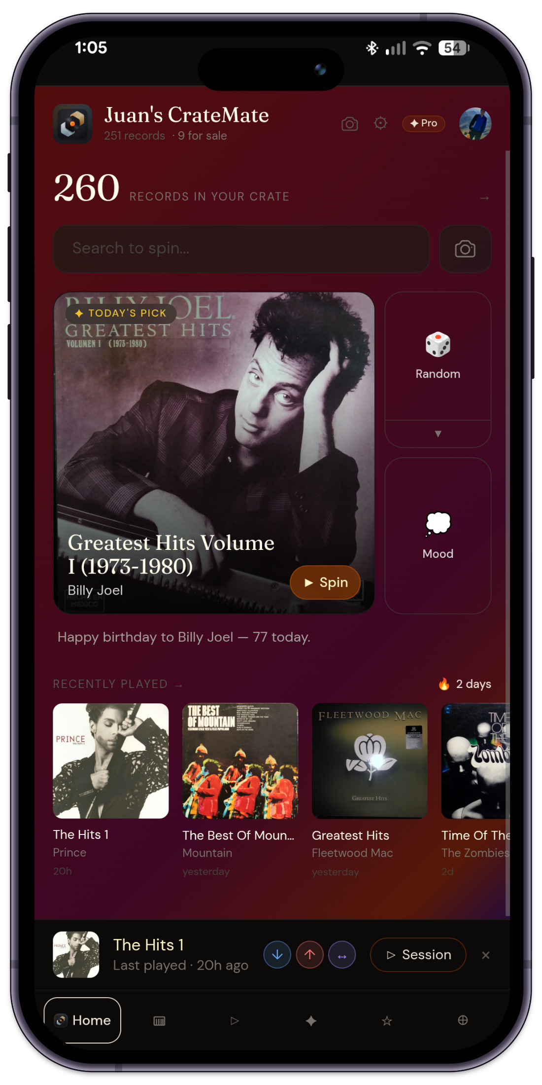 CrateMate home screen